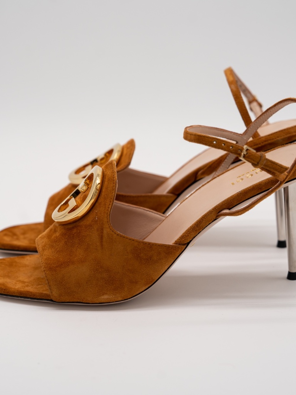 Gucci Women's Sandals Heels Blondie GG Suede Slingback Ankle Strap 41 EU 11 US - Picture 3 of 12
